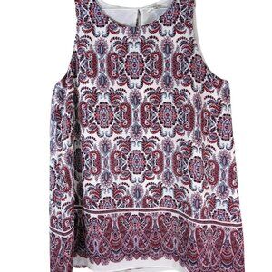 Sophie Max Women's Size S Top Sleeveless Blouse White Maroon Red Shirt Blouse